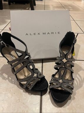 Alex Marie Black Crystal Embellished Strappy Heels